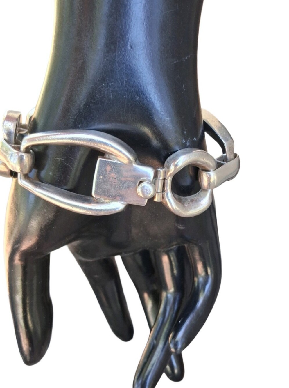 Vintage Taxco Mexico Sterling Silver Bold Geometric Chunky Link Bracelet 925 - Picture 4 of 10